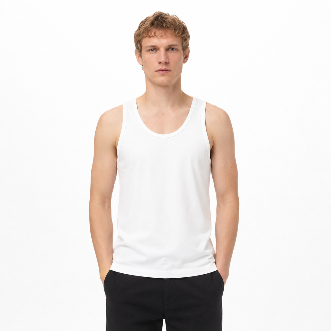 Vintage herretanktopp i svart, ermeløs t-skjorte. Stilfull og komfortabel for trening, sommer & streetwear.