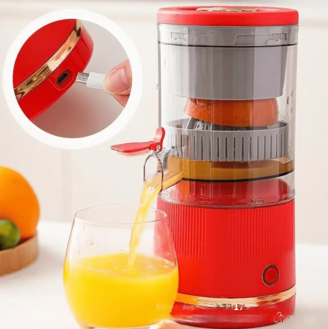 Detalj av bærbar USB-C juicer som lader. Enkel å lade og rengjøre for daglig bruk av fersk juice.