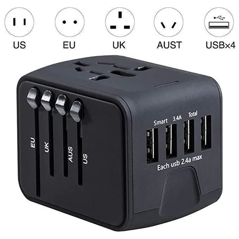 Kompakt og robust universell reiseadapter, med smart USB-lader for moderne elektronikk.
