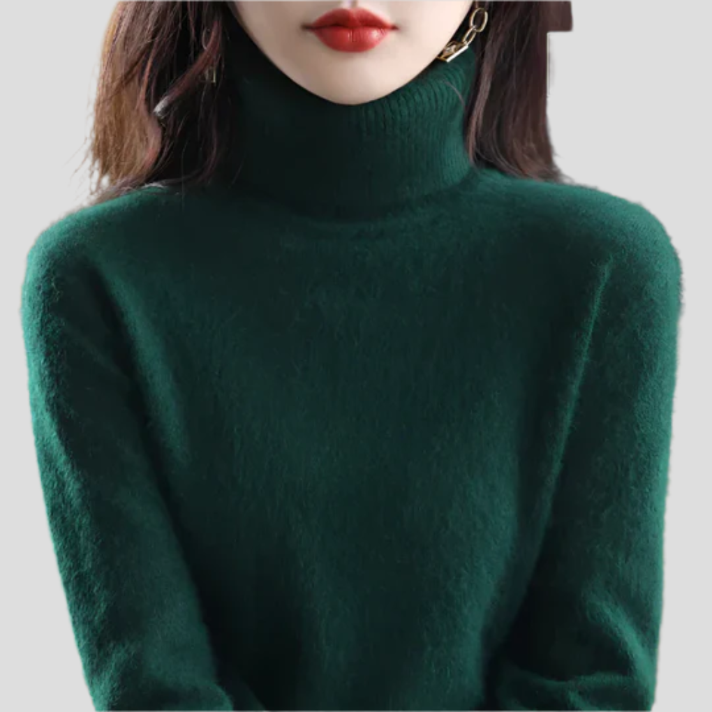 Klassisk damegenser med høy hals. Elegant strikket turtleneck for kvinner, varm, komfortabel og stilfull.