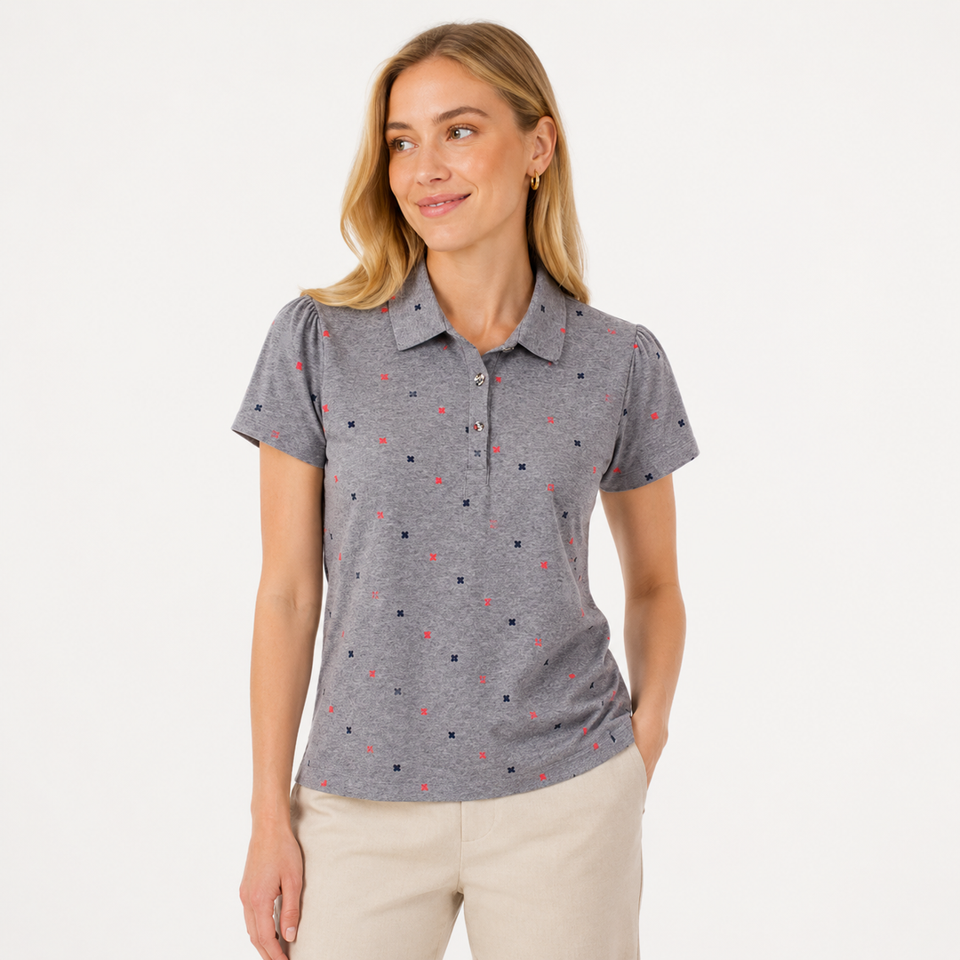 Hverdagsklær: Kortermet slim fit sommertopp for dame med print, perfekt for et casual og elegant antrekk.