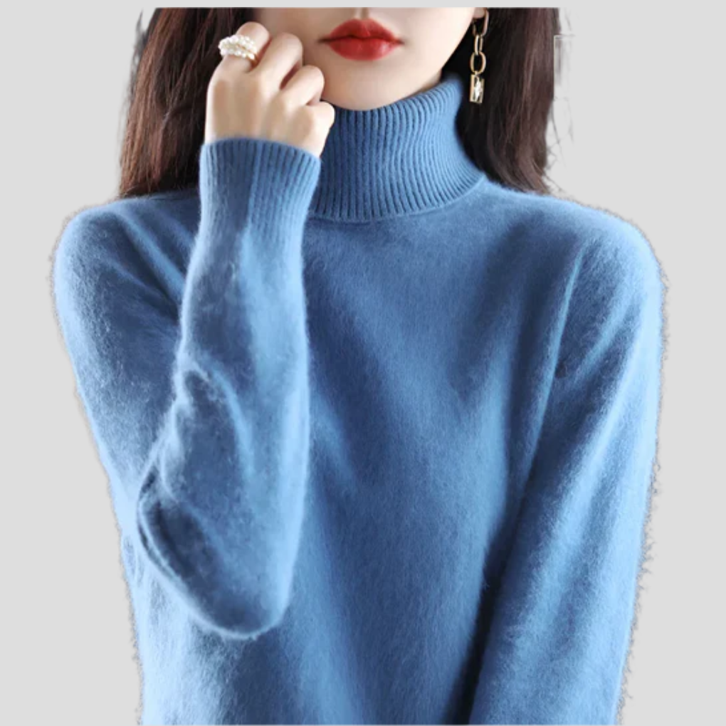 Allsidig strikket genser med polokrage. Elegant turtleneck for kvinner, perfekt som arbeidsplagg og høstklær.