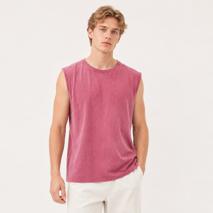 Herre vasket tank top for trening & casual sommerstil. Løs passform, ermeløs.