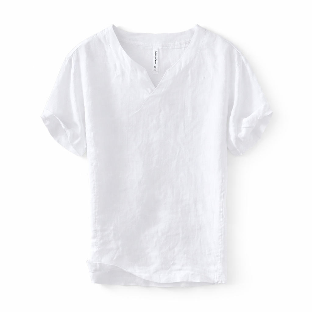 Minimalistisk herre sommerskjorte i lin. Kinesisk stil for casual og elegant sommerantrekk.