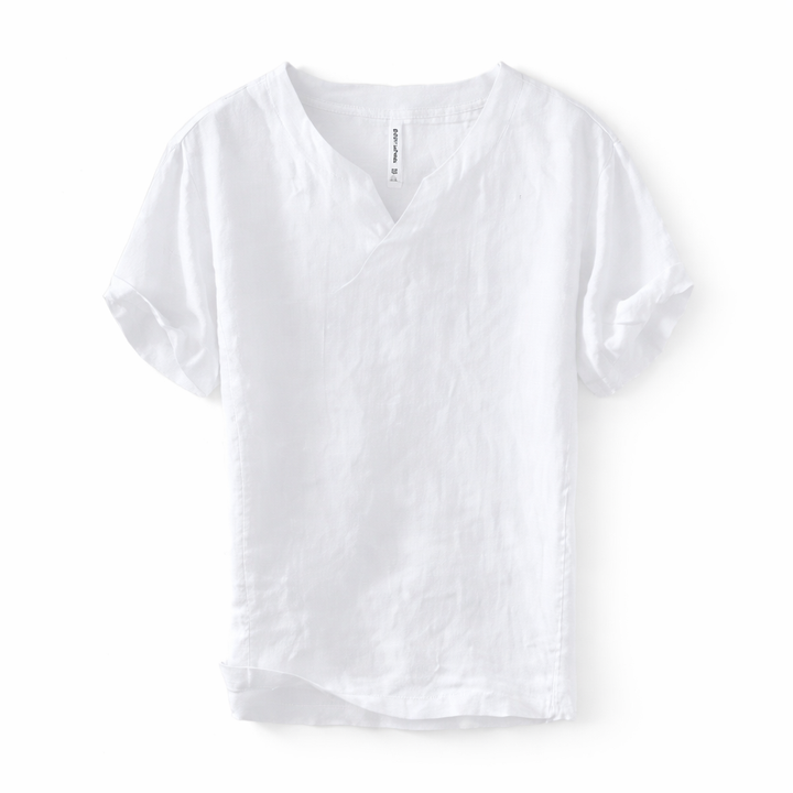 Minimalistisk herre sommerskjorte i lin. Kinesisk stil for casual og elegant sommerantrekk.