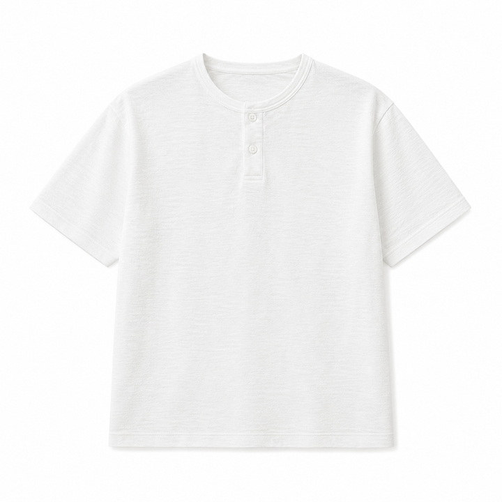 Casual herre Henley t-skjorte, kortermet sommerskjorte. Mykt, teksturert stoff for komfortabel hverdagsbruk.