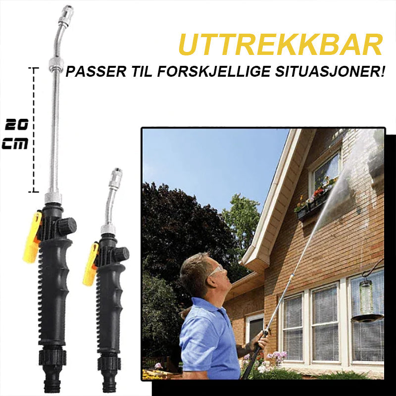 Rengjøring av hageverktøy med den kraftige høytrykkspyleren for lang levetid.