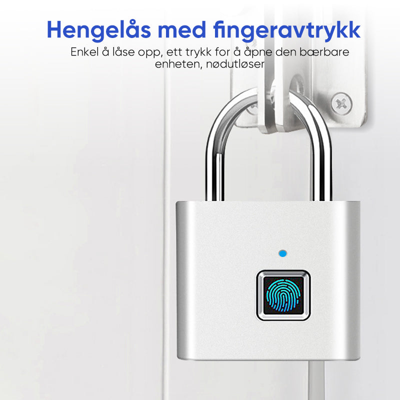 Tyverisikker smartlås med fingeravtrykk, USB-ladbar. Perfekt nøkkelfri hengelås for reis og trening.