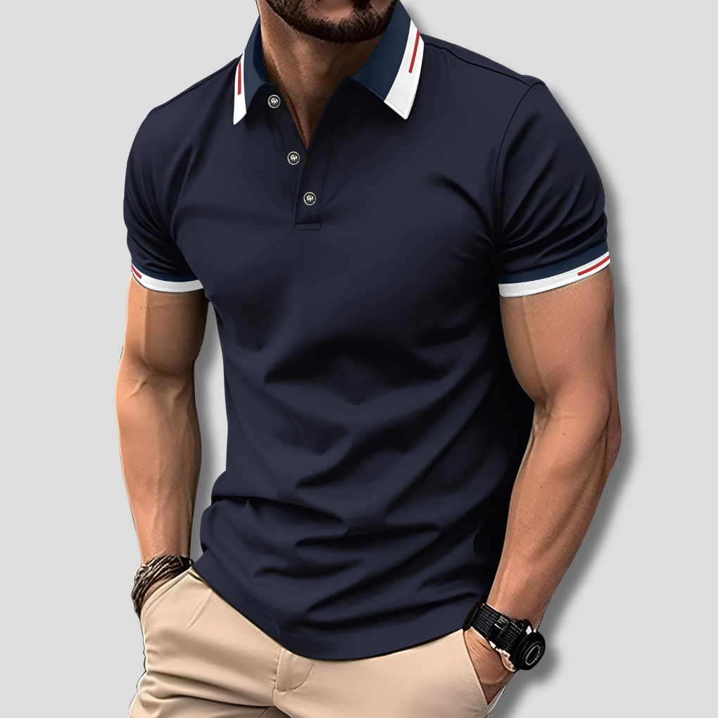 Rosa herre poloskjorte. Moderne kortarmet skjorte i klassisk stil, perfekt for casual hverdagsbruk og sommermote.