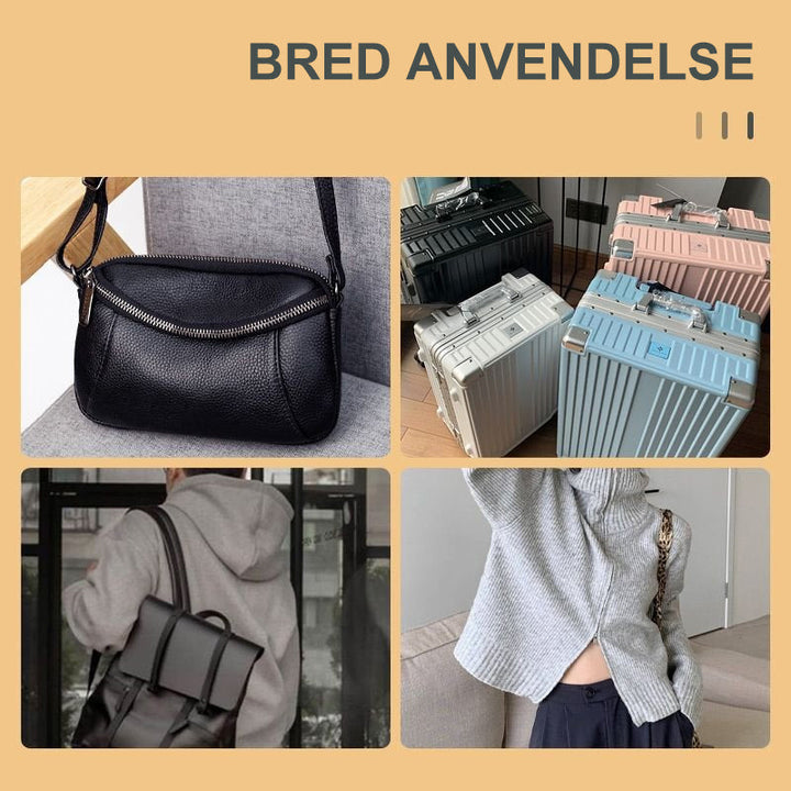 Samling av universale glidelåstrekkere i metall, klare for rask reparasjon av ødelagte glidelåser på tekstiler.