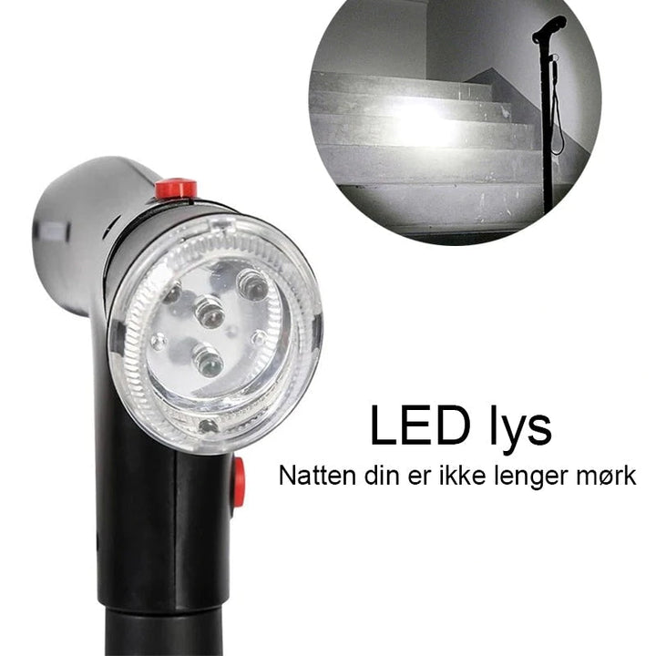 Praktisk gave for eldre: Sammenleggbar teleskopisk stokk med LED-lys, alarm og godt grep for økt trygghet.