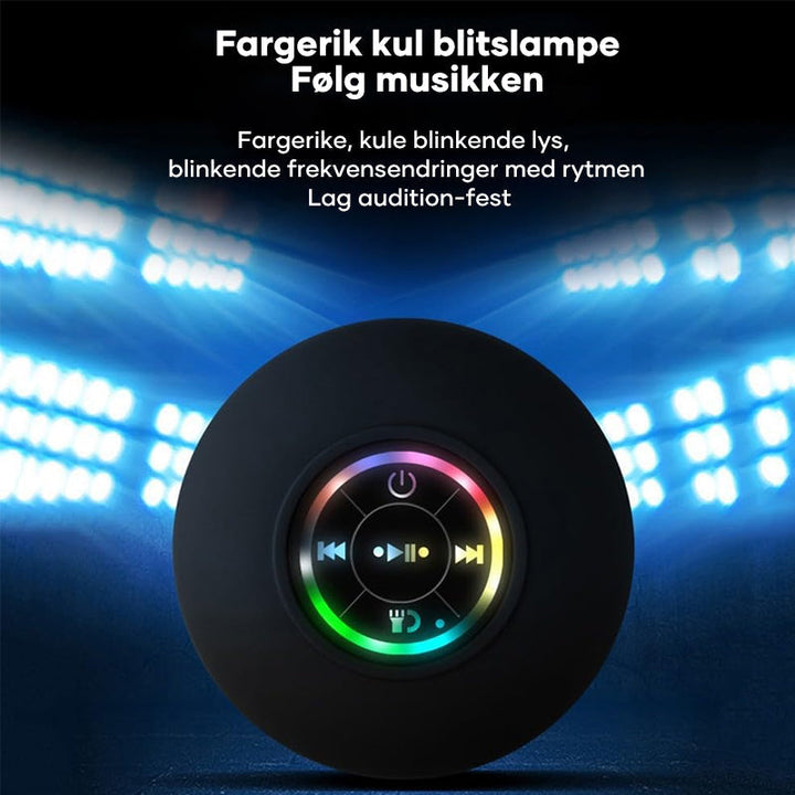 Robust mini Bluetooth høyttaler med vanntett IPX-klassifisering og livlige LED-lys.