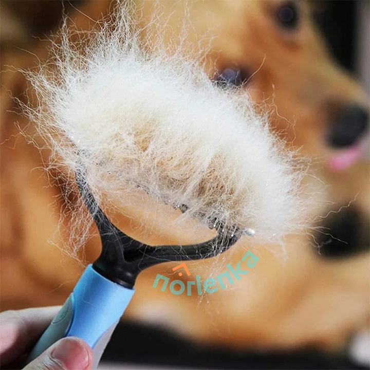 Ergonomisk dyrebørste i blått. Perfekt for pelsstell av hest, hund og katt for silkemyk pels.