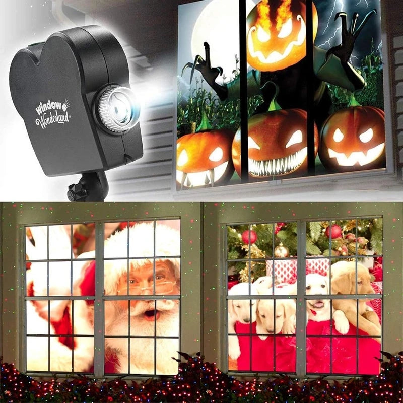 Halloween vindusprojektor viser skremmende spøkelser og monstre. Skap uhyggelig stemning ute og inne.