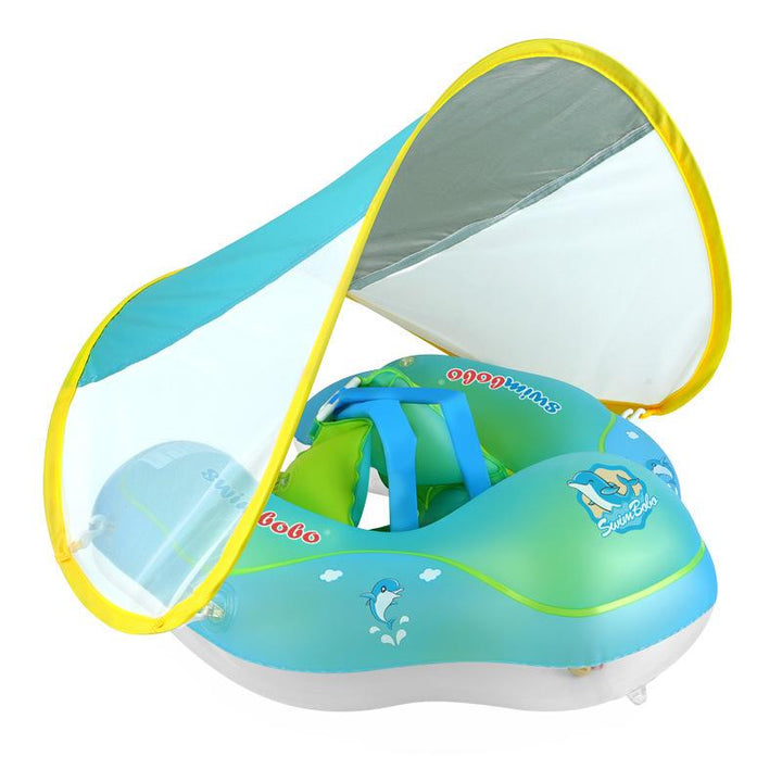Baby svømmeflåte med justerbar baldakin for optimal sol- og UV-beskyttelse under vannlek.