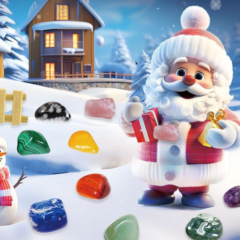 Variasjon av vakre steiner og krystaller i Julestein adventskalenderen.