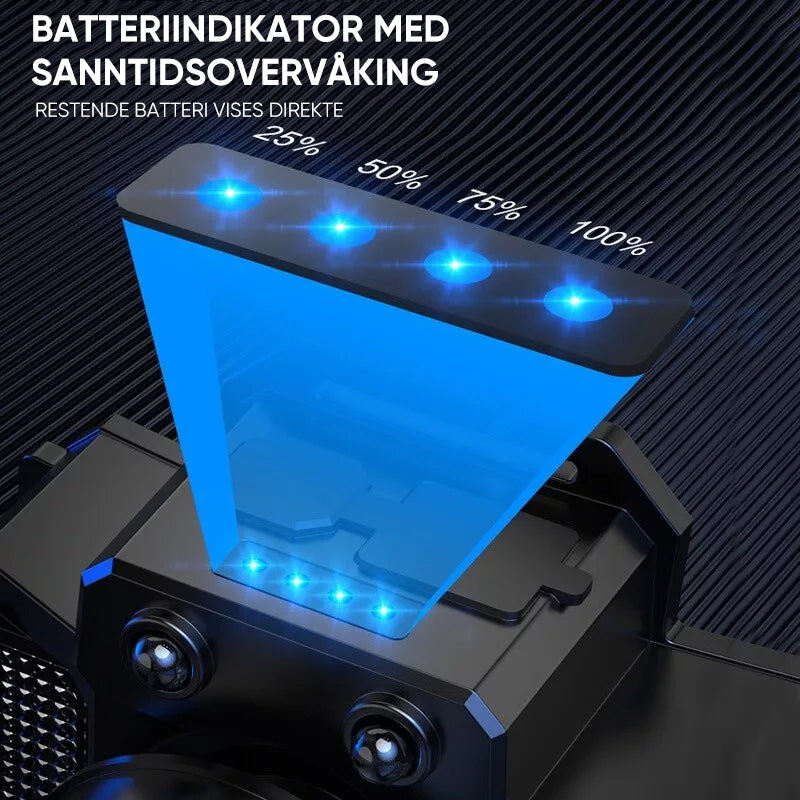 Lyssterk hodelykt med forskjellige lysmoduser og bevegelsessensor, optimal for tur og friluftsliv.