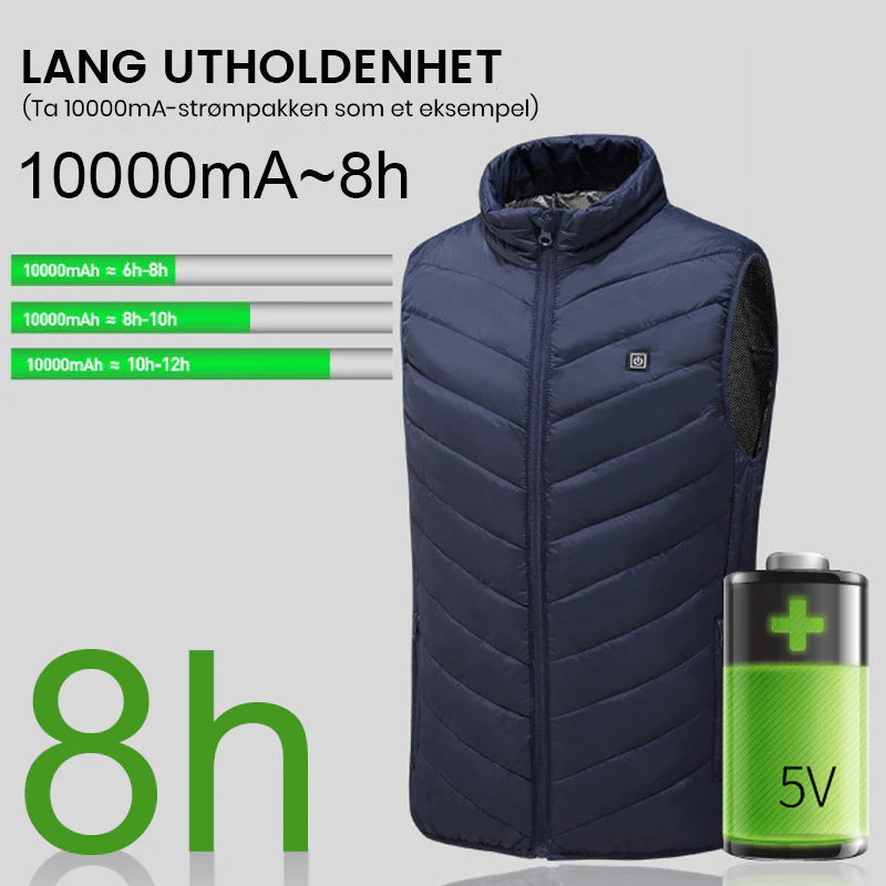 Allsidig grå unisex varmevest, flott for friluftsliv og vinterutstyr. Oppladbar varme.