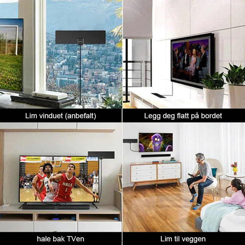 Kompakt digital tv-antenne for 4K HDTV, gir tilgang til gratis og lokale TV-kanaler.