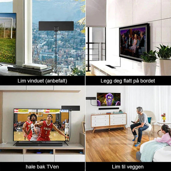 Kompakt digital tv-antenne for 4K HDTV, gir tilgang til gratis og lokale TV-kanaler.