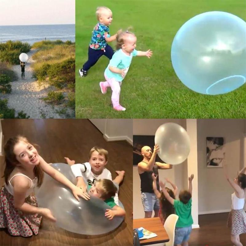Gjennomsiktig oppblåsbar lekeball for barn, klar for familieaktivitet og moro ute i solen.