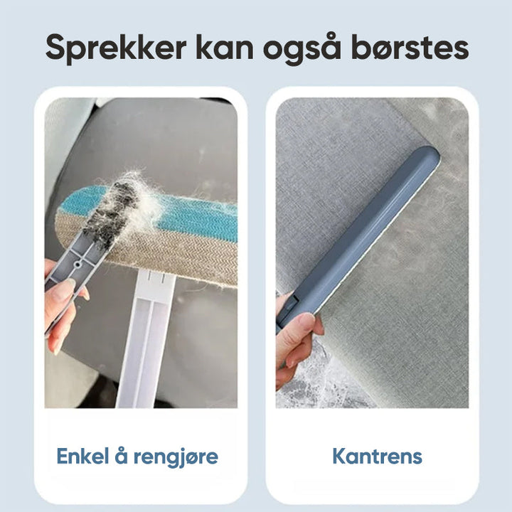 Allsidig kjæledyrhårfjerner brukt på flere overflater; klær, møbler og tepper. Fjerner effektivt dyrehår.
