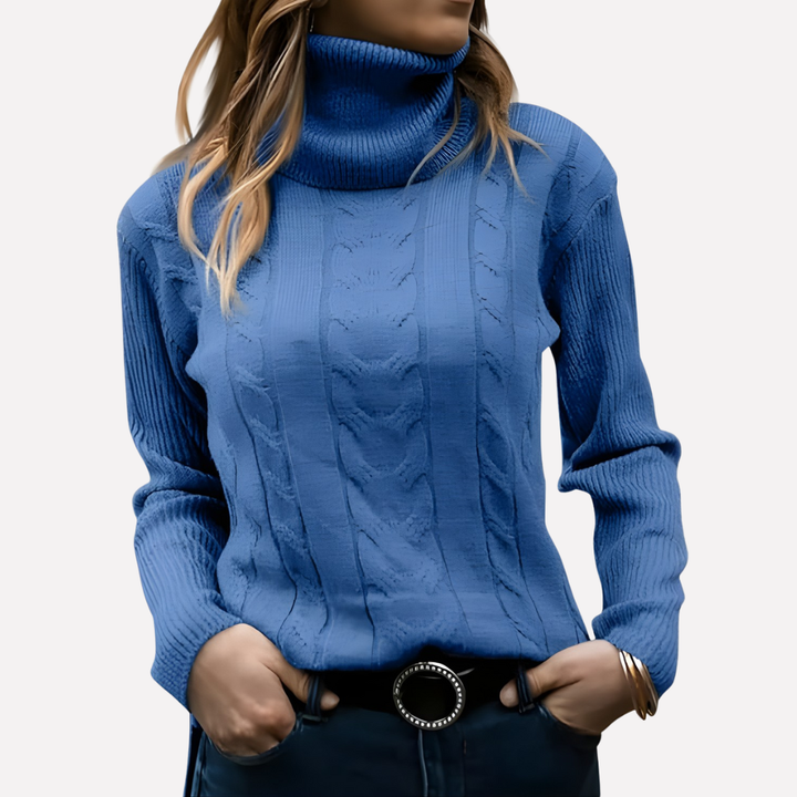 Grønn langermet genser med høy hals. Varm og allsidig turtleneck for damer.