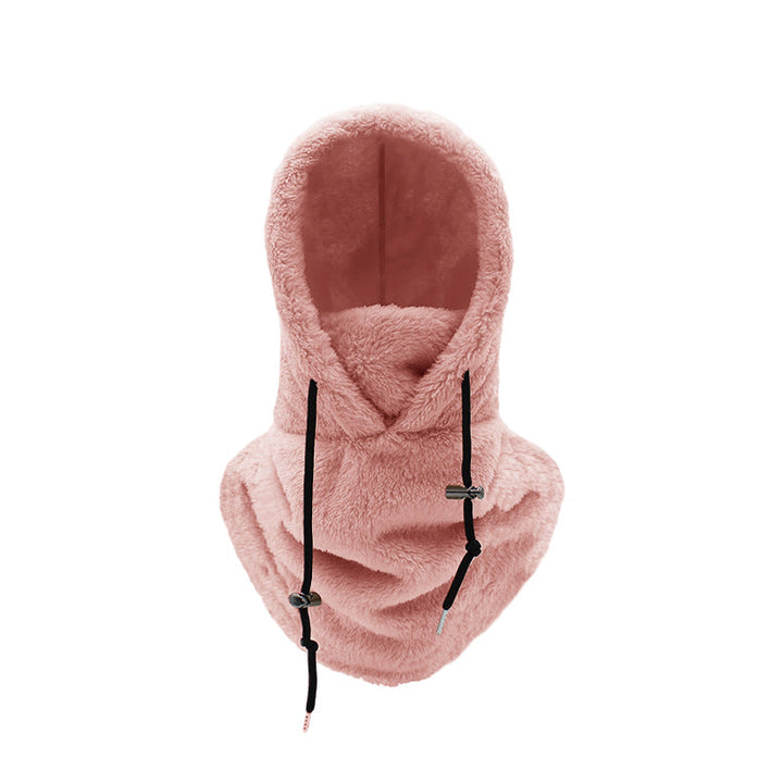 Komfortabel sherpa balaklava for utendørs vinter. Hette beskytter mot vind, snø og kulde.