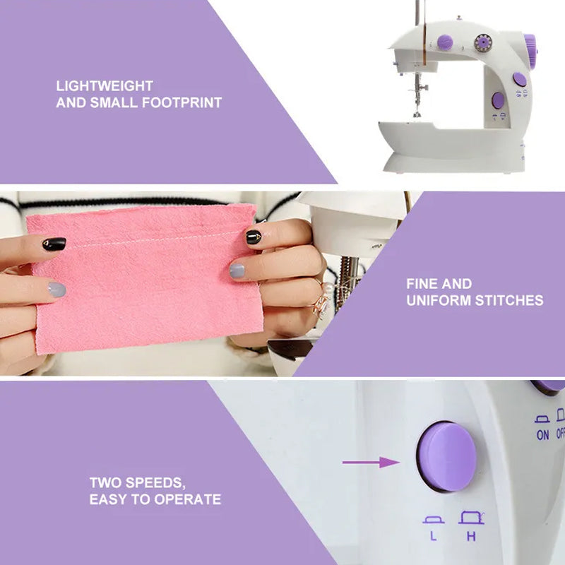 Moderne mini symaskin i hvit, bærbar design for effektiv hjemmesøm av klær og tekstiler.