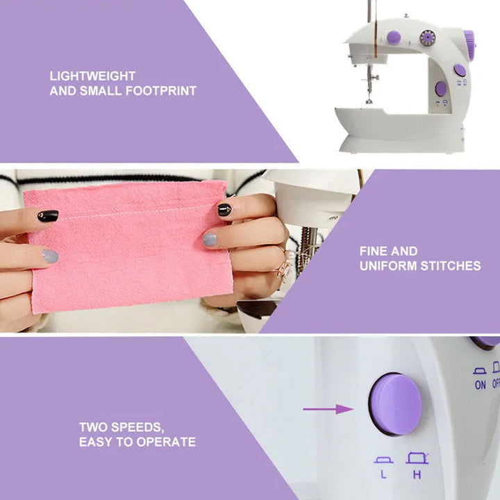 Moderne mini symaskin i hvit, bærbar design for effektiv hjemmesøm av klær og tekstiler.