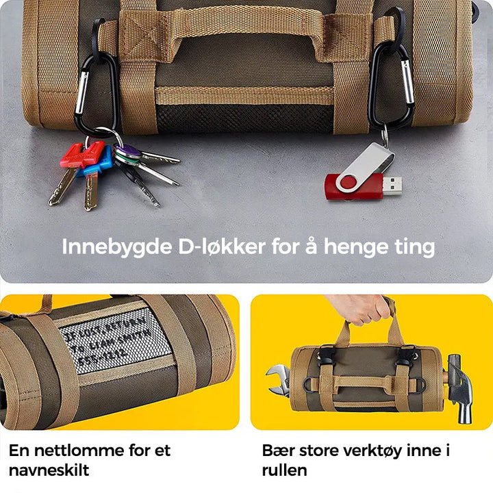 Verktøyrull organiserer verktøy enkelt, en praktisk løsning for mekanikere og håndverkere.