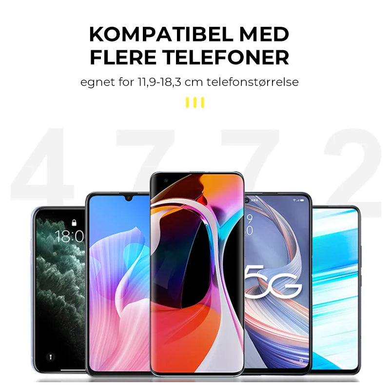 Elektrisk mobilholder for bil med automatisk klemme, sikrer smarttelefon på dashbord eller luftventil.
