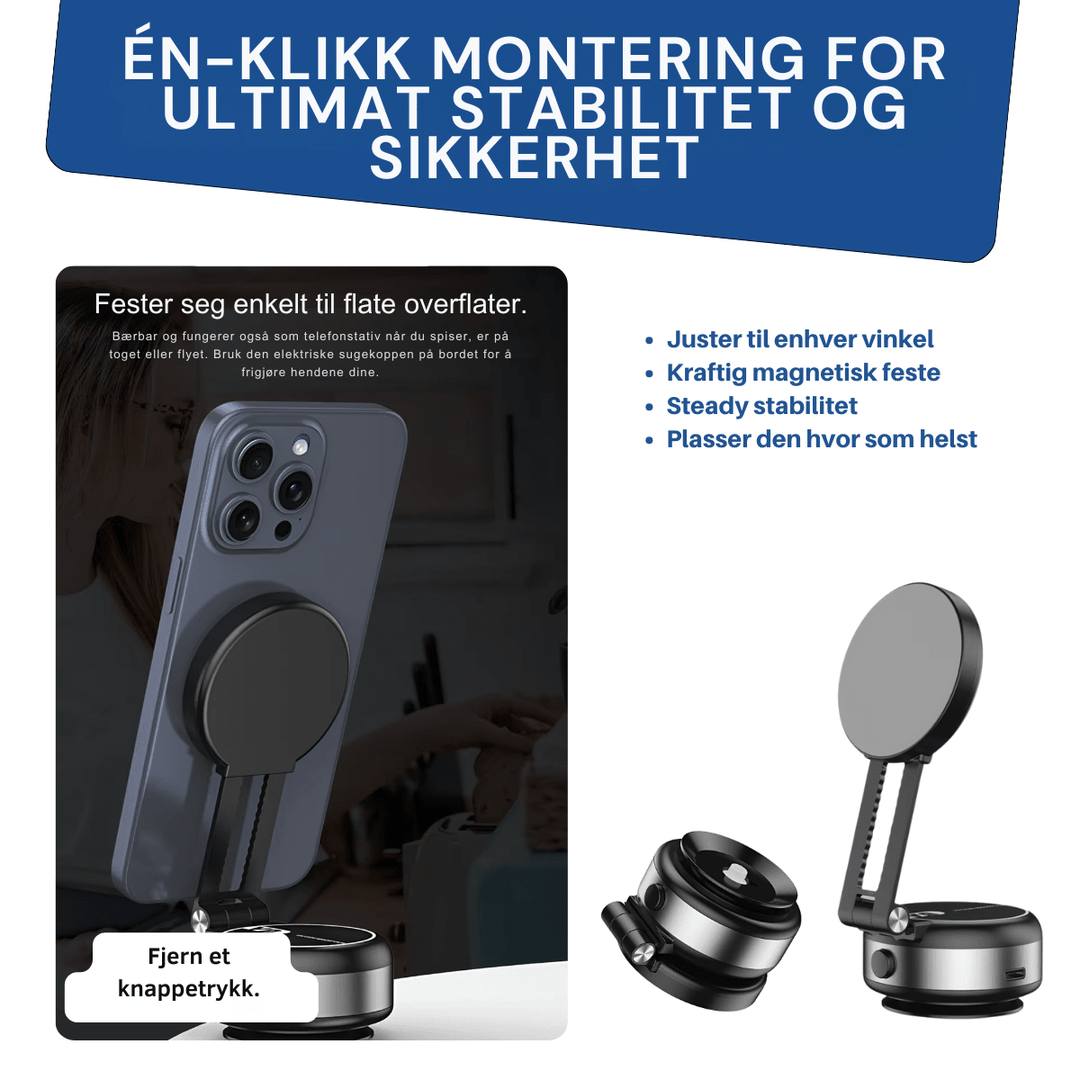 Sikker MagHold Pro magnetisk mobilholder til bil, gir full oversikt over navigasjon og anrop.