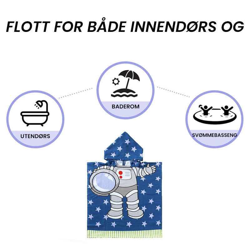 Lekent krokodille hettehåndkle for barn. Mykt mikrofiber, hurtigtørkende til strand, svømming og badetid.