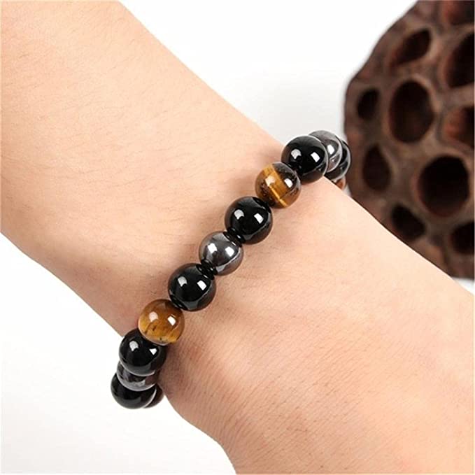 Balanse- og beskyttelsesarmbånd i naturstein. Unisex energiarmbånd med tigerøye, obsidian, hematitt.