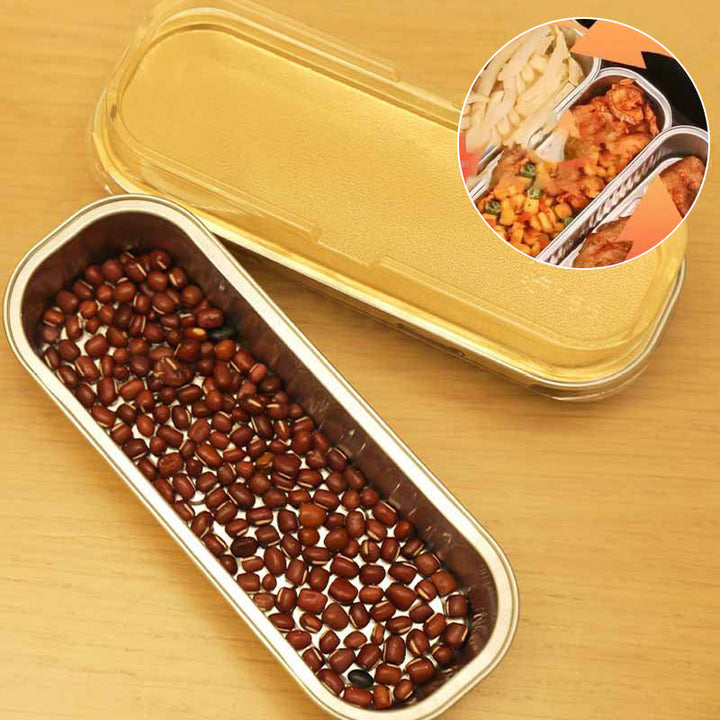 Sett med aluminiumsfoliebokser for baking av lasagne, kaker eller gratenger; enkelt og ryddig.