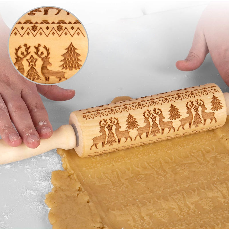 Dekorativ julekjevle i tre, sikrer jevn og vakkert preget julebakst hver gang. Essensiell for baking.