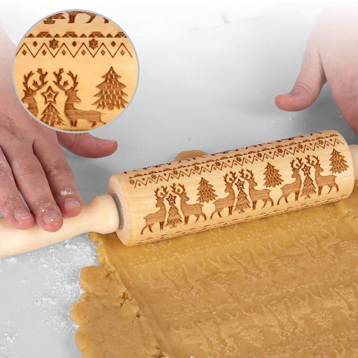 Dekorativ julekjevle i tre, sikrer jevn og vakkert preget julebakst hver gang. Essensiell for baking.