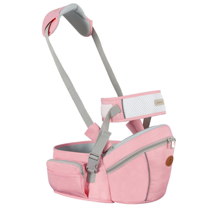 Rød ergonomisk babybærer med hoftesete, fremmer naturlig og komfortabel bæring.