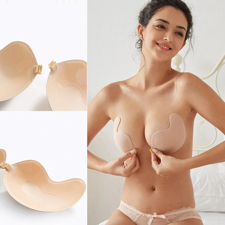 Selvklebende push up BH med praktisk frontlukking, designet for optimal komfort og støtte.