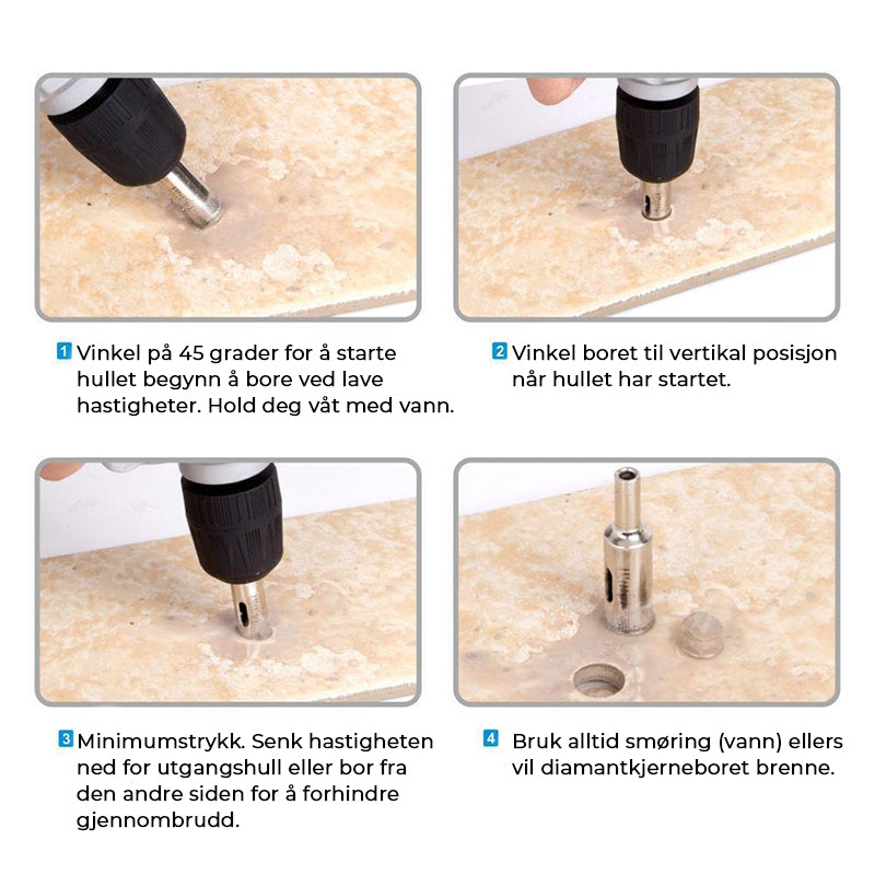 Effektive diamantbor til husholdningsutstyr, 10 stk sett for fliser, glass, marmor.