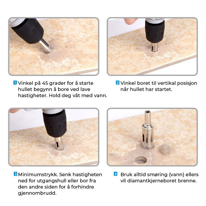 Effektive diamantbor til husholdningsutstyr, 10 stk sett for fliser, glass, marmor.