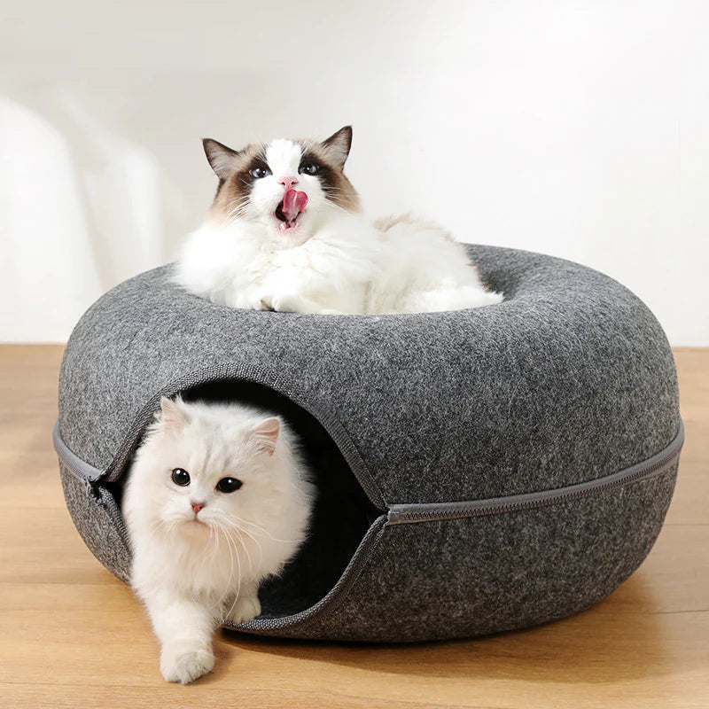 Myk smultring katteseng & tunnel, perfekt for lek, gjemmested og komfortabel hvileplass for din katt.