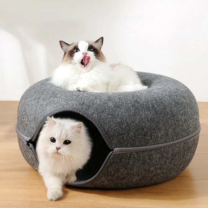 Myk smultring katteseng & tunnel, perfekt for lek, gjemmested og komfortabel hvileplass for din katt.