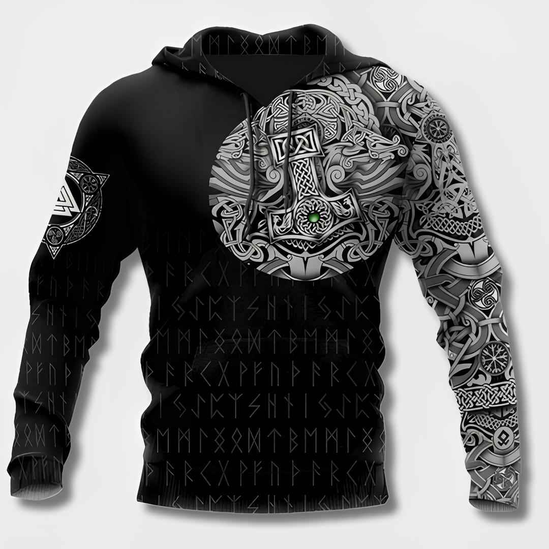Unik herre hettegenser i vikingstil. Stilfullt design som skiller seg ut, perfekt for casual mote.