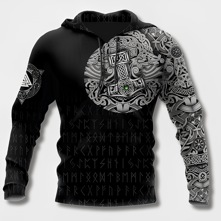 Unik herre hettegenser i vikingstil. Stilfullt design som skiller seg ut, perfekt for casual mote.