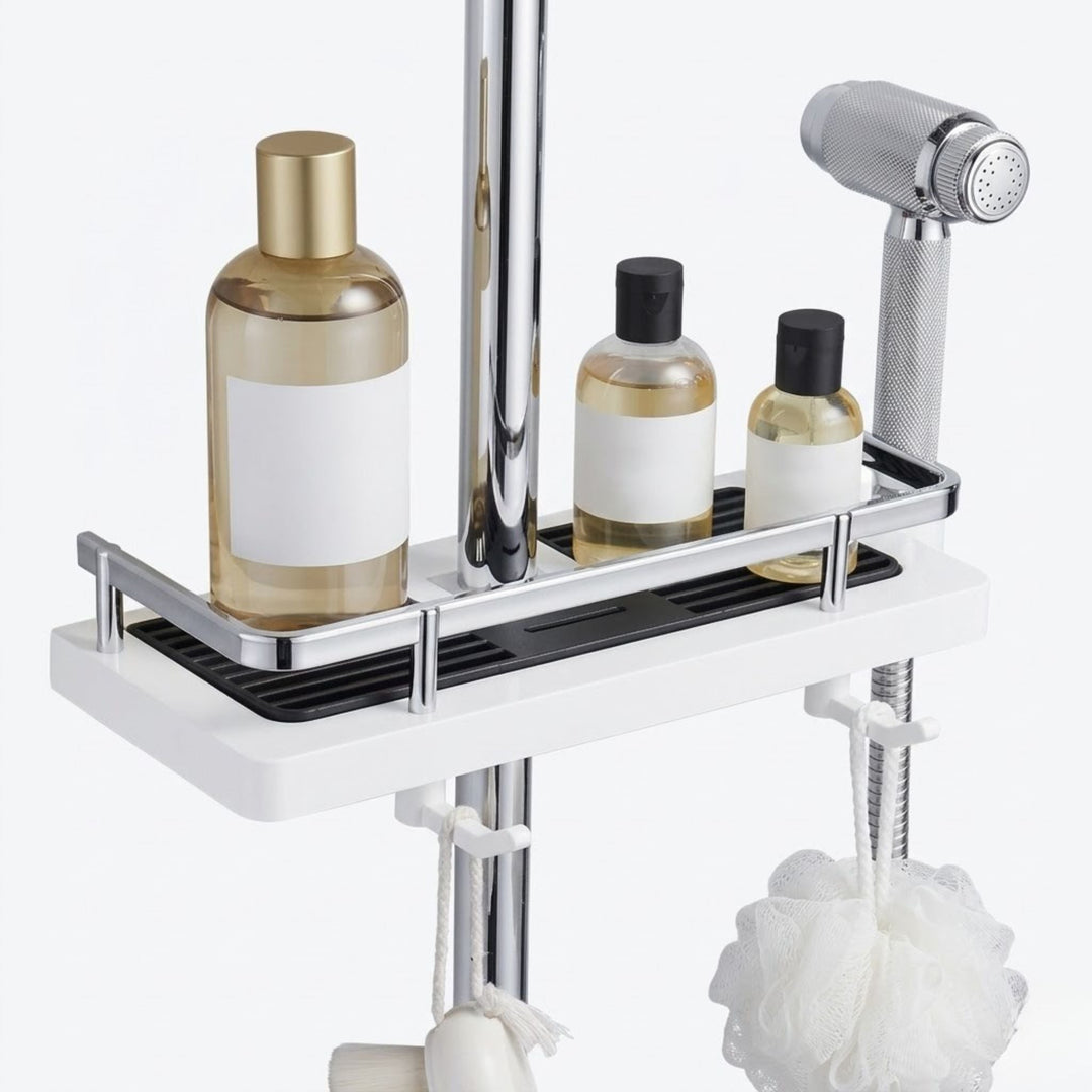 Smart dusjhylle for badet, enkel baderomsorganisering uten boring.
