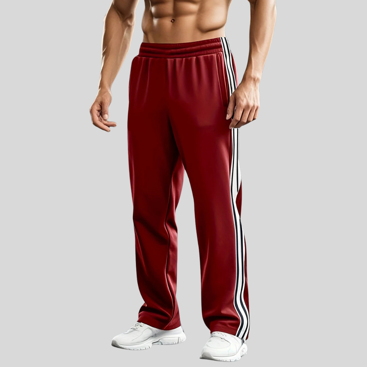 Stilig sidebilde av menns komfortable fritidsbukser, ideell for hverdagsbruk og avslappet activewear.