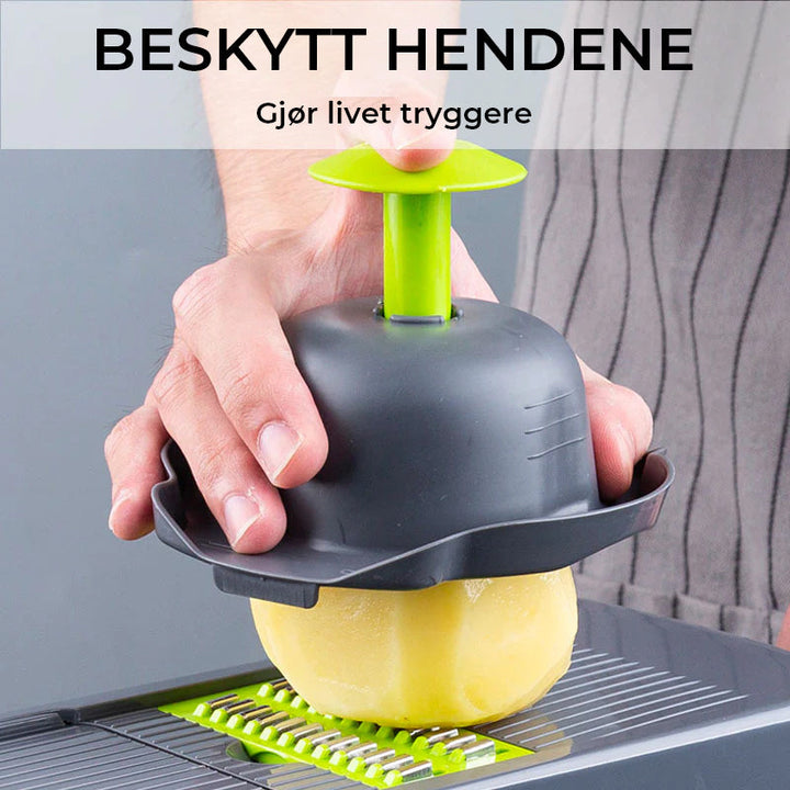 Perfekt for matlaging: en solid mathakker og rivjern som gjør grønnsaksarbeid til en lek.