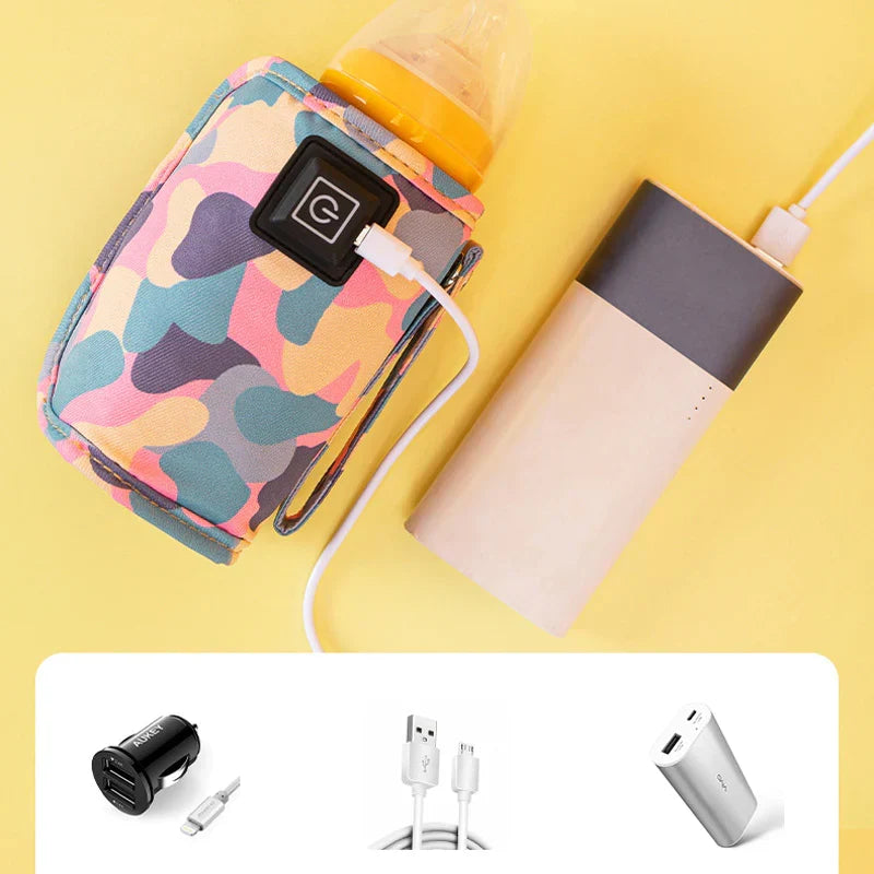 Kompakt USB flaskevarmer som trygt varmer babymelk eller formel med justerbar temperatur.